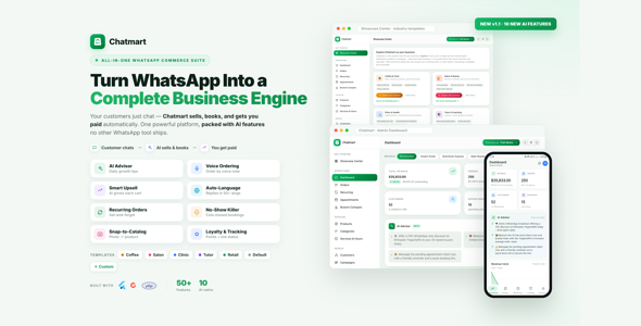 ChatMart – WhatsApp Commerce SaaS with QR Storefronts, Orders, Bookings & AI Upsells
